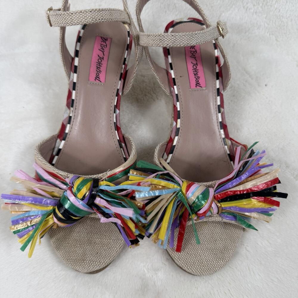 Betsey Johnson Lizzo SS Raffia Wedge Sandals Womens 8M Multicolor Bow Espadrille - Picture 5 of 12